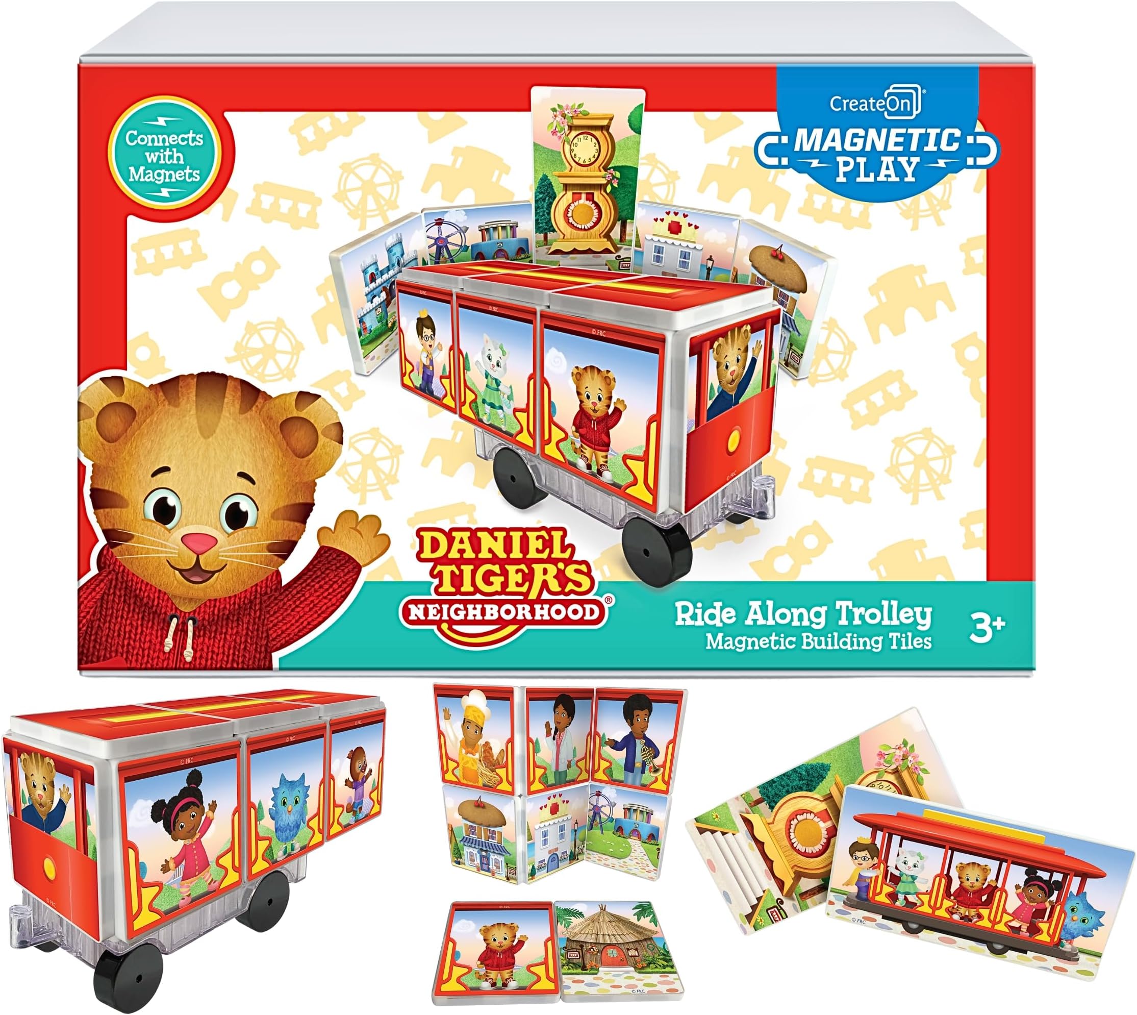 CreateOn Daniel Tiger Ride-Along Trolley Magna-Tiles Structure Set