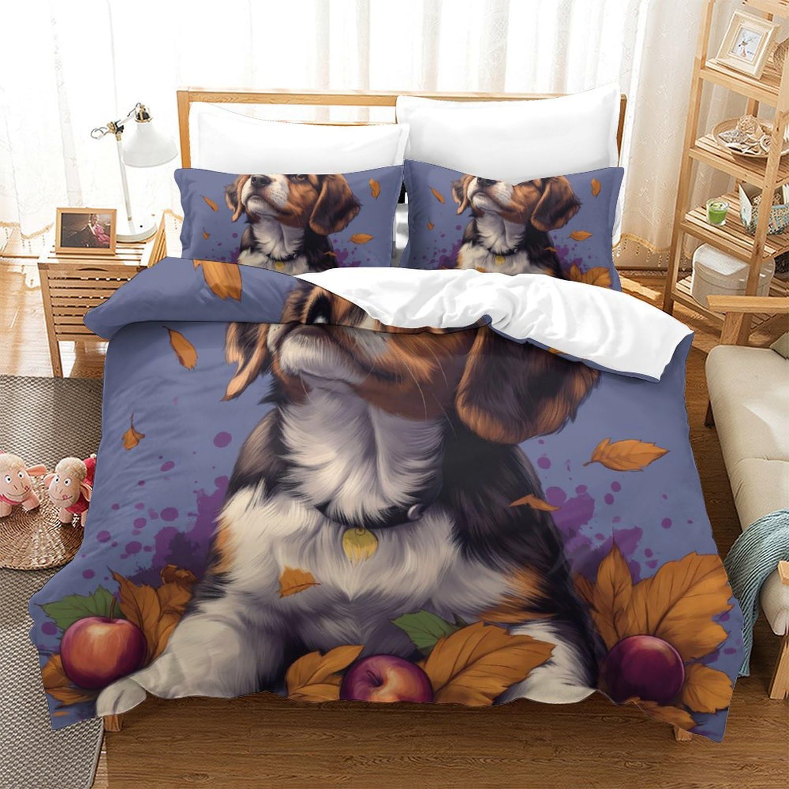 Linge de lit chien de chasse zippé pour simplifier le change de la couette 260x220
