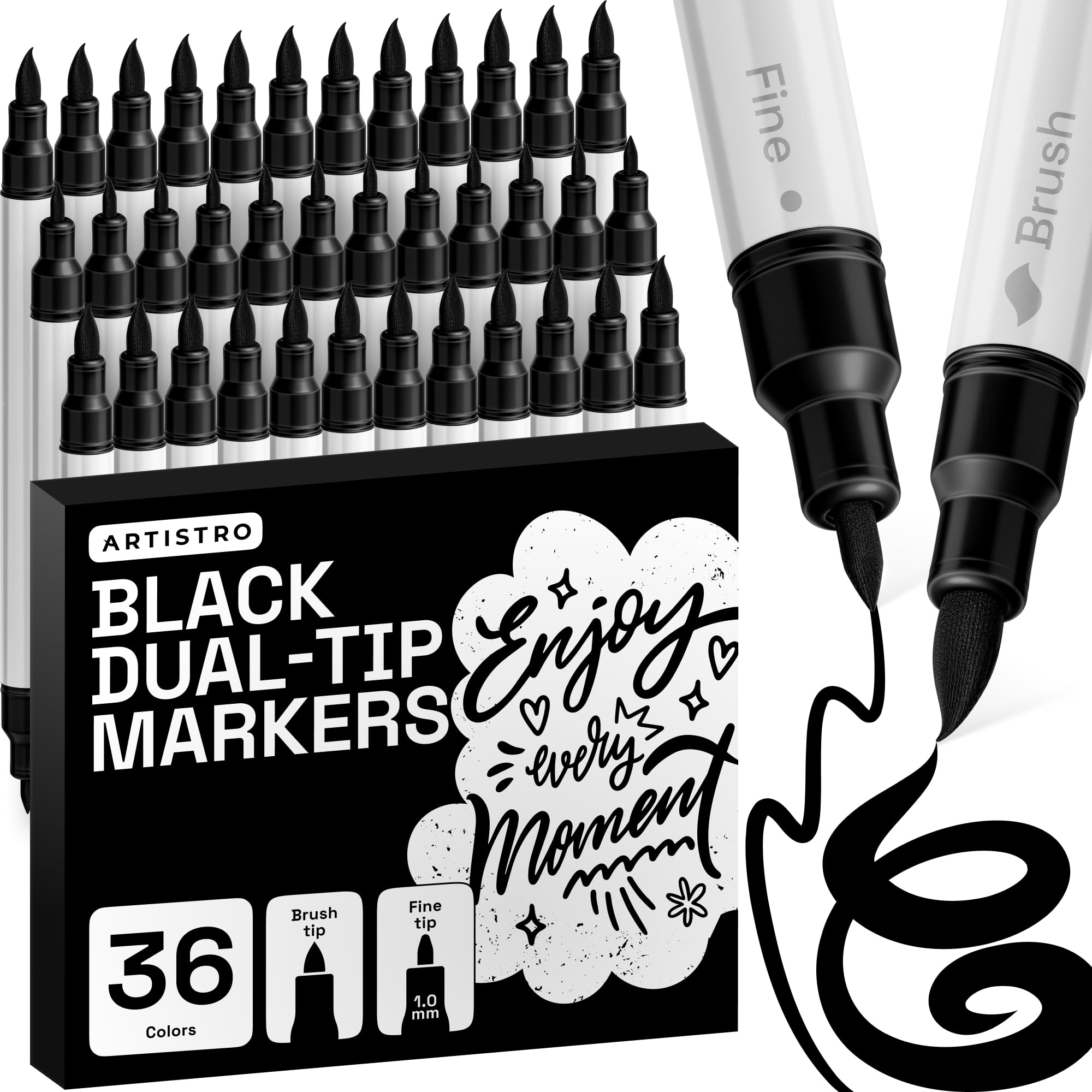 ARTISTRO 36 Black Dual-Tip Acrylic Paint Marker Pens for Drawing
