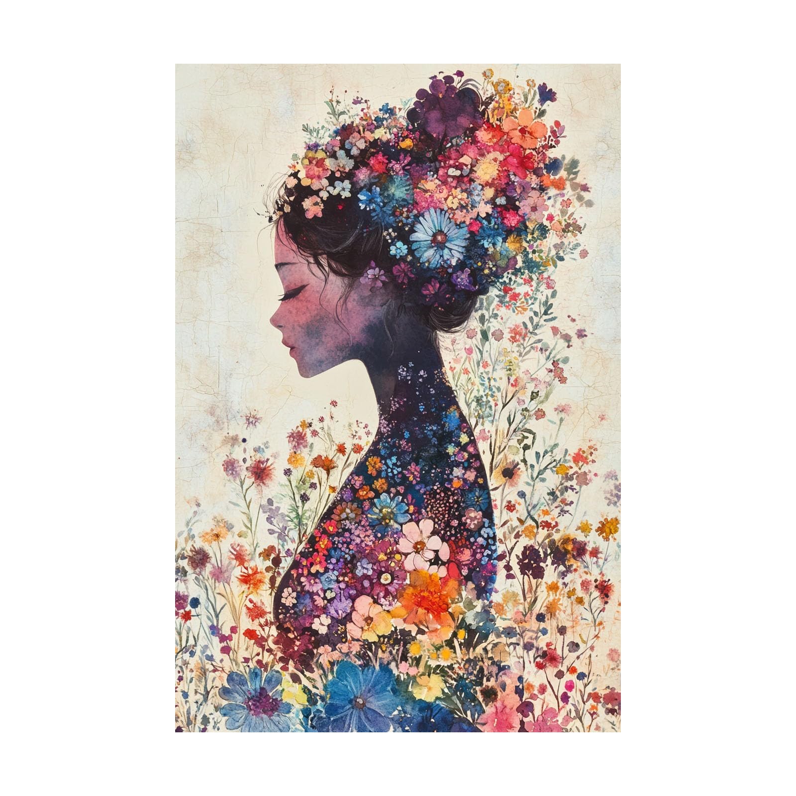 TERUEA Glamorous Art Deco Inspired Floral Woman Silhouette Women Wall Art Canvas Artwork Canvas Art Home Decor Home Wall Decor(Multi)-40x60cm Unframed