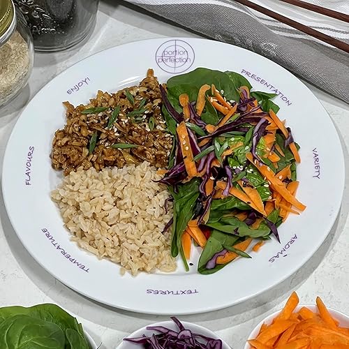 Vista 6 de Portion Perfection Placa de control de porciones de 2 unidades, placa de porción de melamina de 10 pulgadas para control de peso, incluye plan