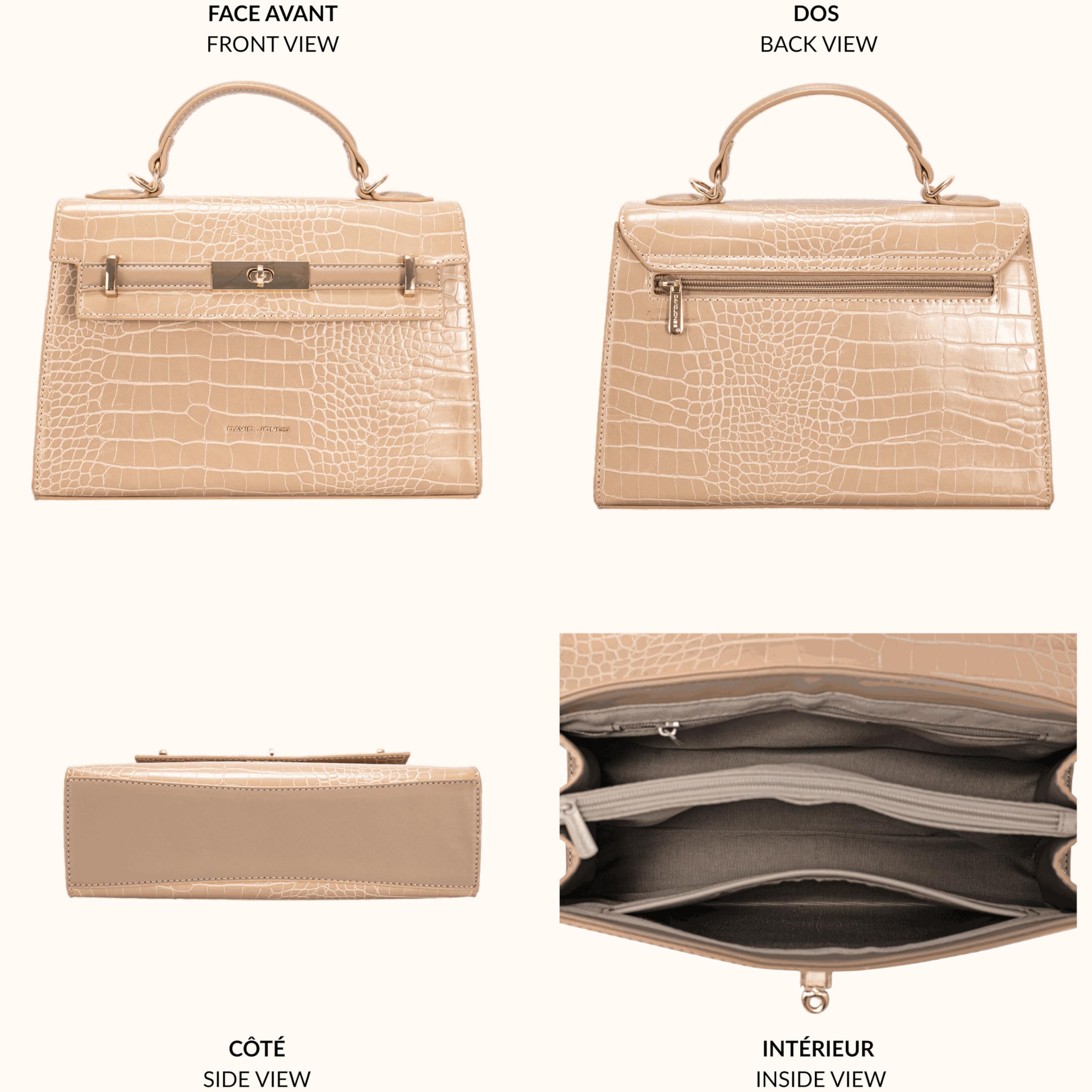 David Jones - Bolso de mano para mujer, piel sintética de cocodrilo, tamaño mediano, 2 compartimentos, elegante clásico de noche y fin de semana