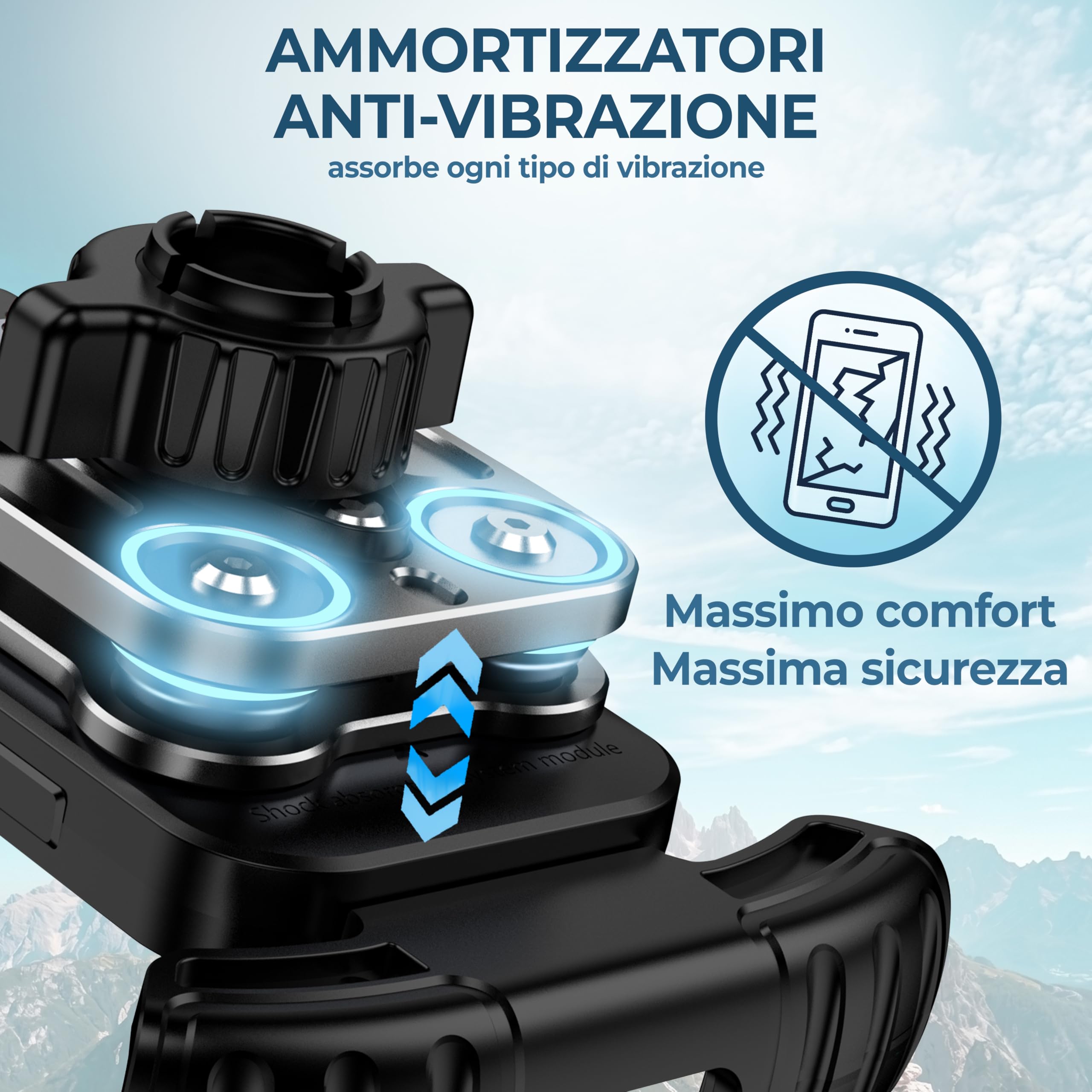 FINIX Porta Telefono Antivibrazione per Moto e Bicicletta-Mtb. Supporto Porta Cellulare Rinforzato in Alluminio, Ultra Stabile, Impermeabile e Ruotabile 360°. Universale per tutti gli Smartphone