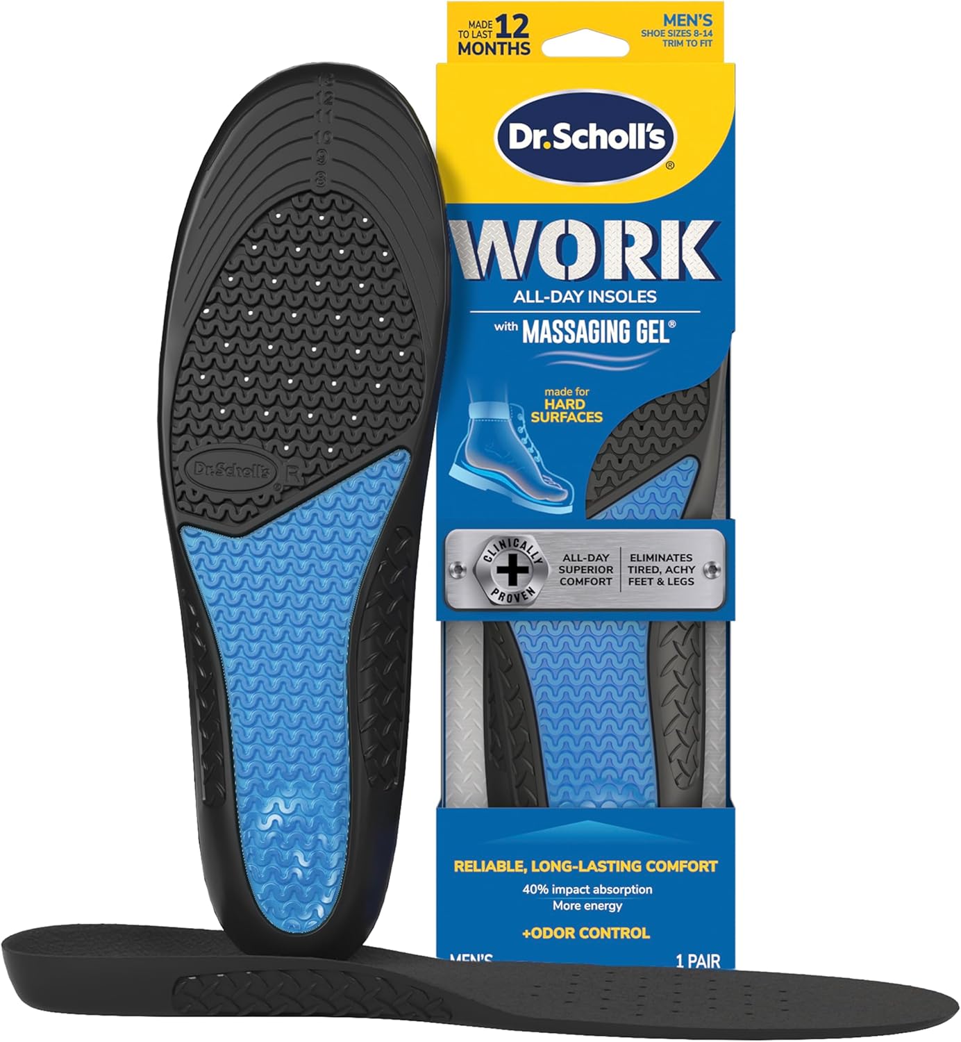Dr. Scholl's Work All-Day Superior Comfort Insoles with Massaging Gel - Designed for Men