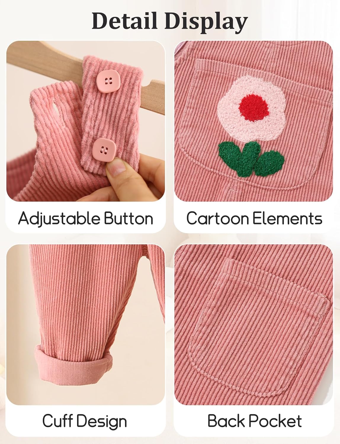 Happy Cherry Toddler Boy Girl Soft Corduroy Suspender Pants Baby Bib Overalls Infant Adjustable Button Romper - Image 4