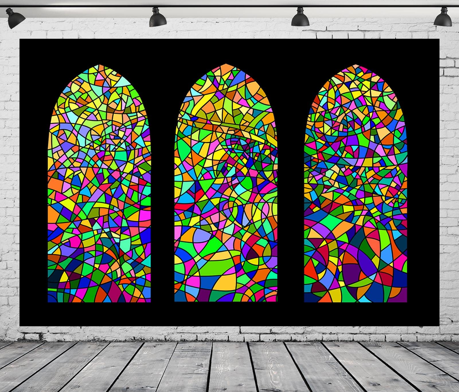 CORFOTO 8x6ft Fabric Moroccan Stained Glass Window Backdrop Vintage Medieval Palace Colorful Stone Glass Background for Kids Children Birthday Baby