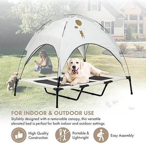 Miniatura 2 de GRANDTIES Cama elevada refrescante para perros con dosel  Cuna portátil XL para mascotas para uso en exteriores e interiores  Pantalla extraíble