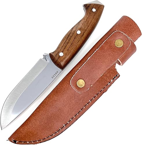 Miniatura 4 de Cuchillo Bushcraft hecho a mano con hoja de acero alemán 4116 inoxidable de 4.25 pulgadas, funda de cuero auténtico, mango de nogal de espiga