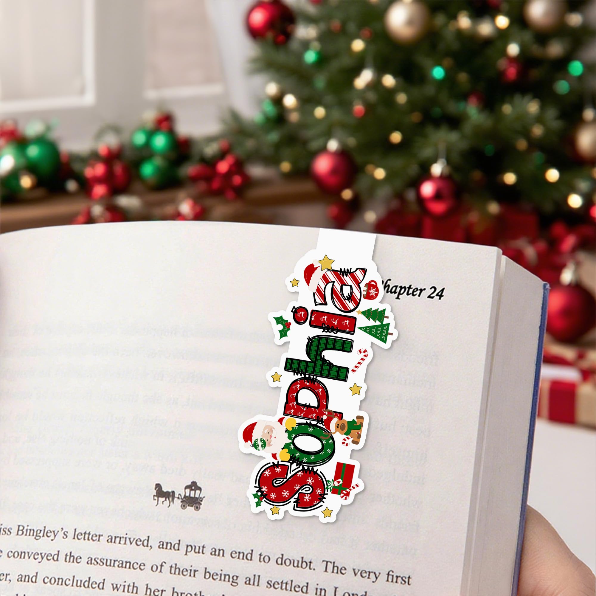 CALLIE Personalised Magnetic Bookmark with Name, Birth Flower Page Markers Book Marks Clip for Women Men, Christmas Birthday Readings Gift for Book Lovers Readers Bookworms (Christmas Theme) — image 1