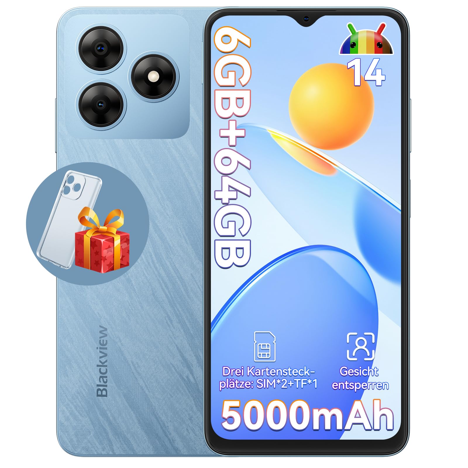 Blackview Wave 8C Handy Ohne Vertrag Günstig, 6GB+64GB/2TB SD