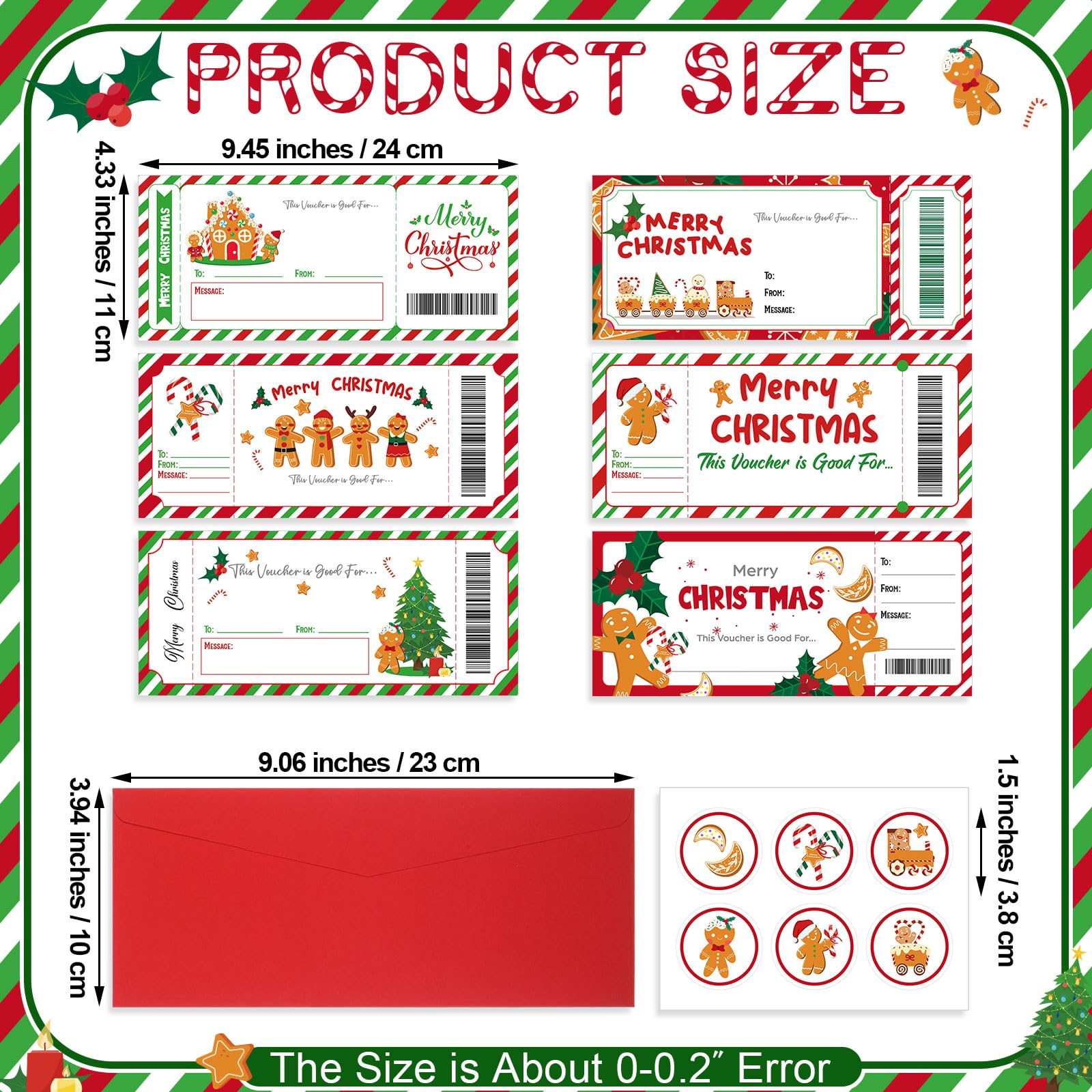 Tenare 48 Sets Weihnachtsgutschein-Gutschein-Buch, blanko, Weihnachtsgutscheine, Geschenkgutscheinkarten mit rotem Umschlag und Aufkleber, für Geschäftserfahrung, Geschenk, Weihnachtsfeier