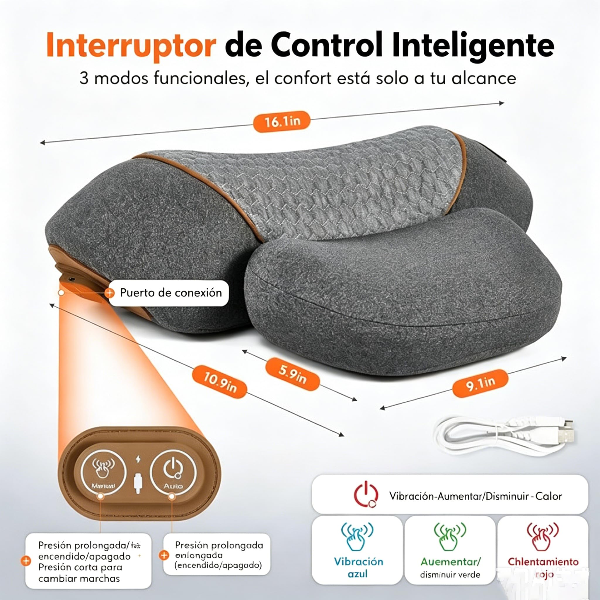 MEIION Qelara Almohada CerviFlex, Almohada Cervical de Masaje 3 en 1 | Térmica, de Espuma Viscoelástica Ergonómica, para Hombres y Mujeres, Alivia Dolor y Relaja