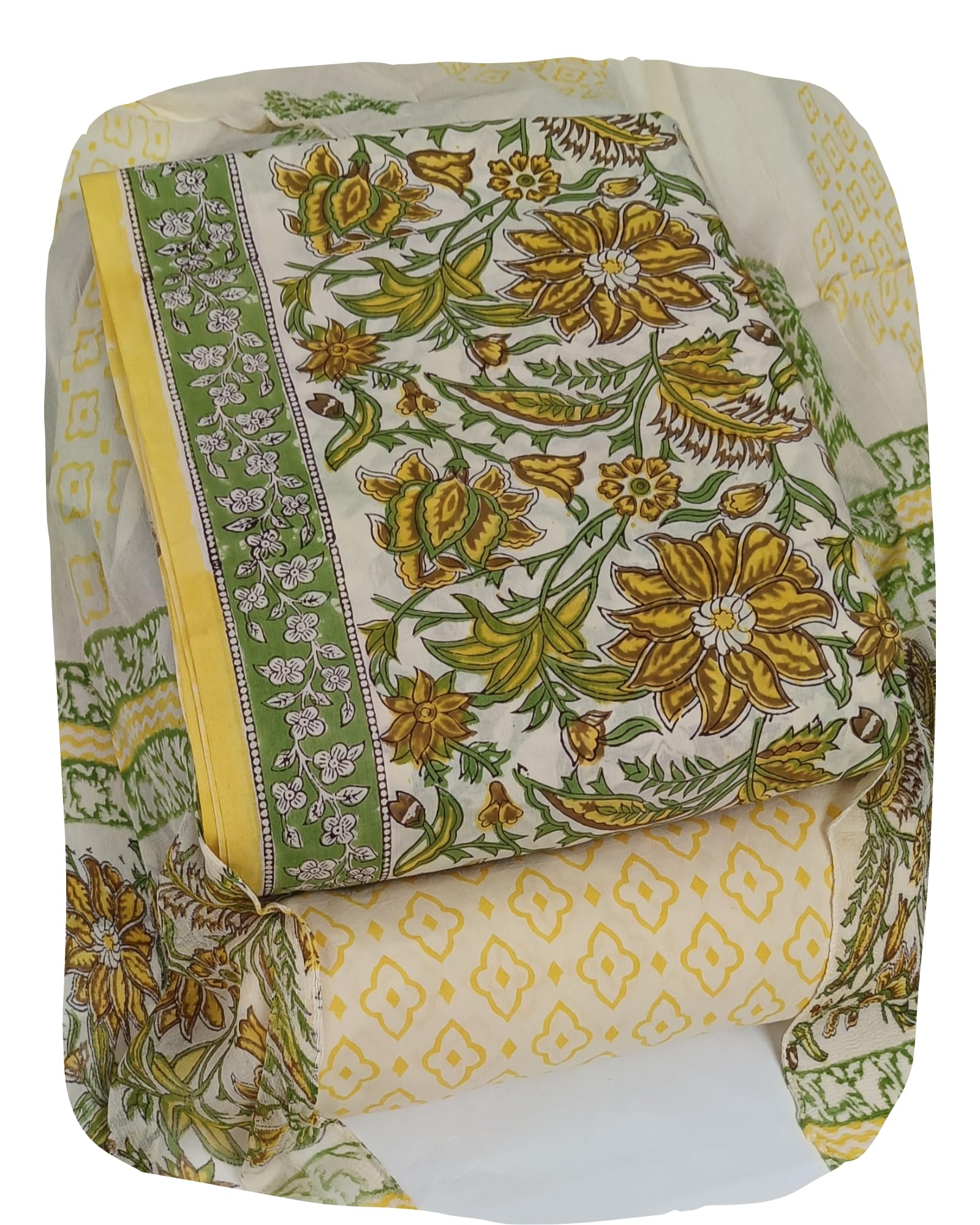 Hand Block Print Bagru Cambric Unstitched Cotton Suit Dress Material for Women with Pure Chiffon Hand Printed Dupatta-image-8