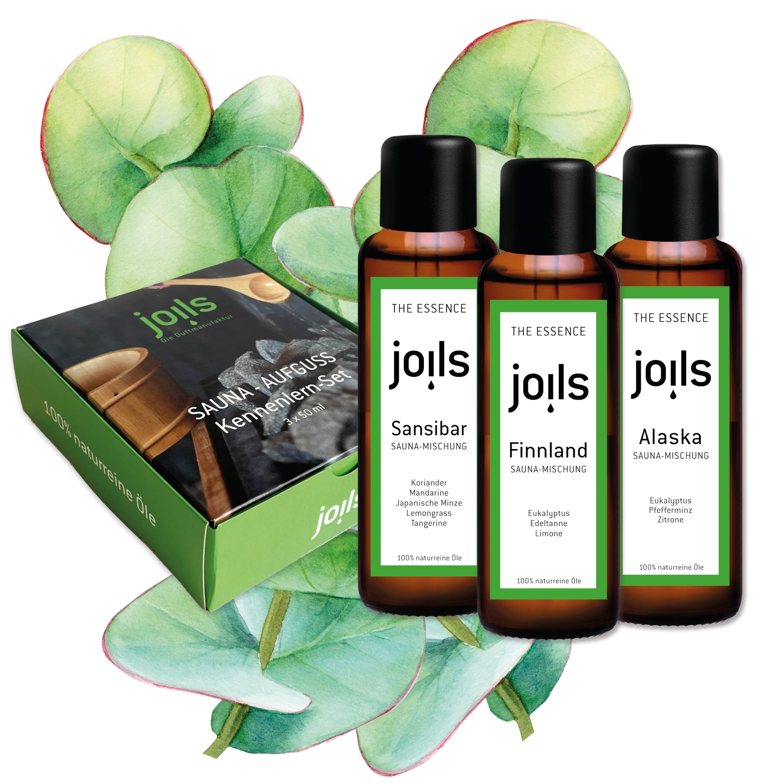 JOILS® Set d'infusions pour sauna 3 x 50 ml huile 100% pure BIO coffret cadeau