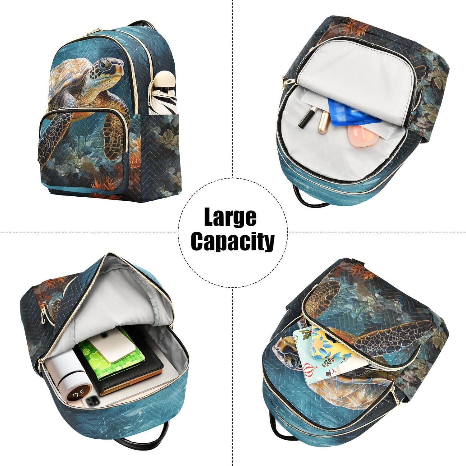 Women's Quilted Small Backpack Sea Turtles Mini Backpack Purse for Women College Travel Daypack