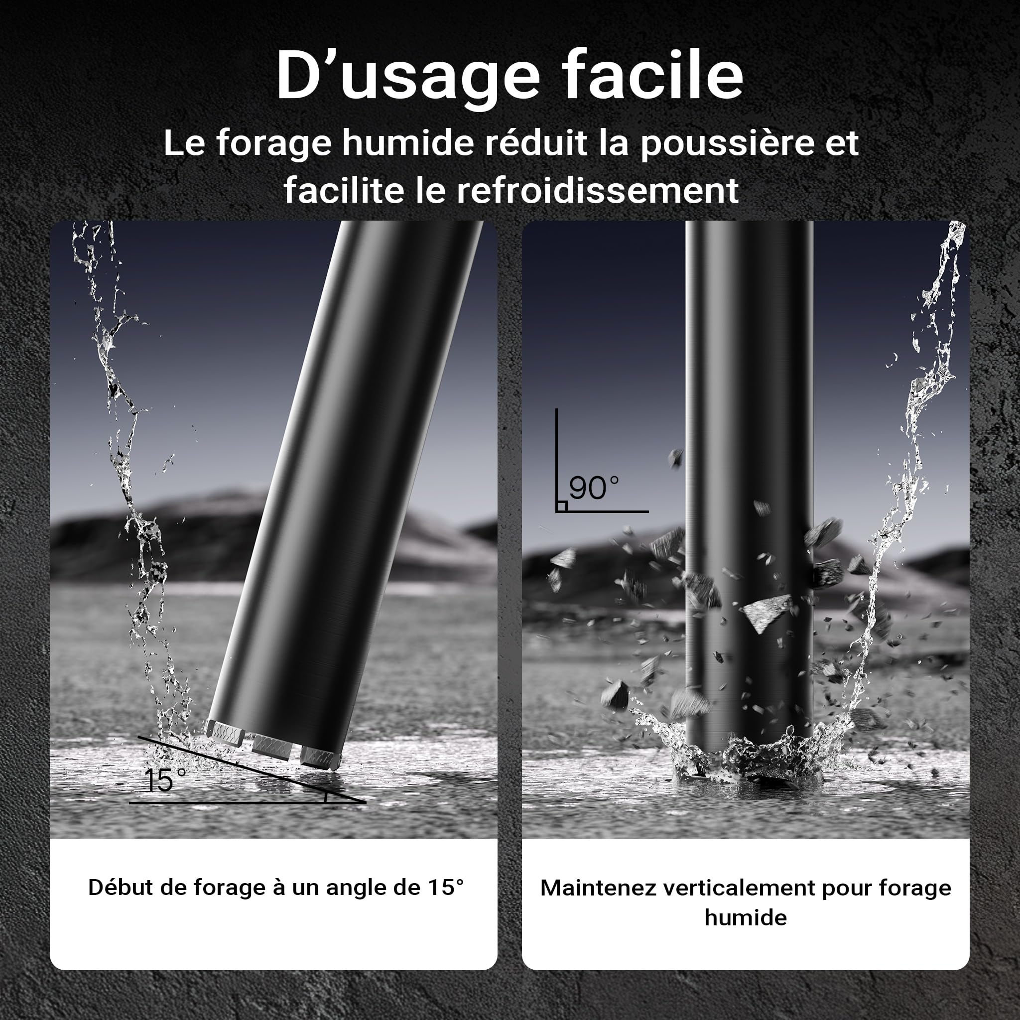 Wiltec Foret diamant pour Carotteuse Ø 82 mm – Haut rendement – 1¼ UNC – Longueur 450 mm – Métal fritté – Forage à humide – Chantier Carrelage Béton – Trépan Couronne Diamant