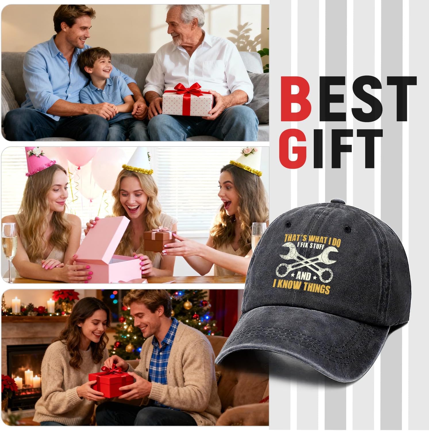 That's What I Do I Fix Stuff and I Know Things Funny Printed Cotton Baseball Cap Adjustable Retro Washed Lightweight and Breathable Unisex for Birthday Father's Day Men Dad Grandpa Husband Gifts - Image 5