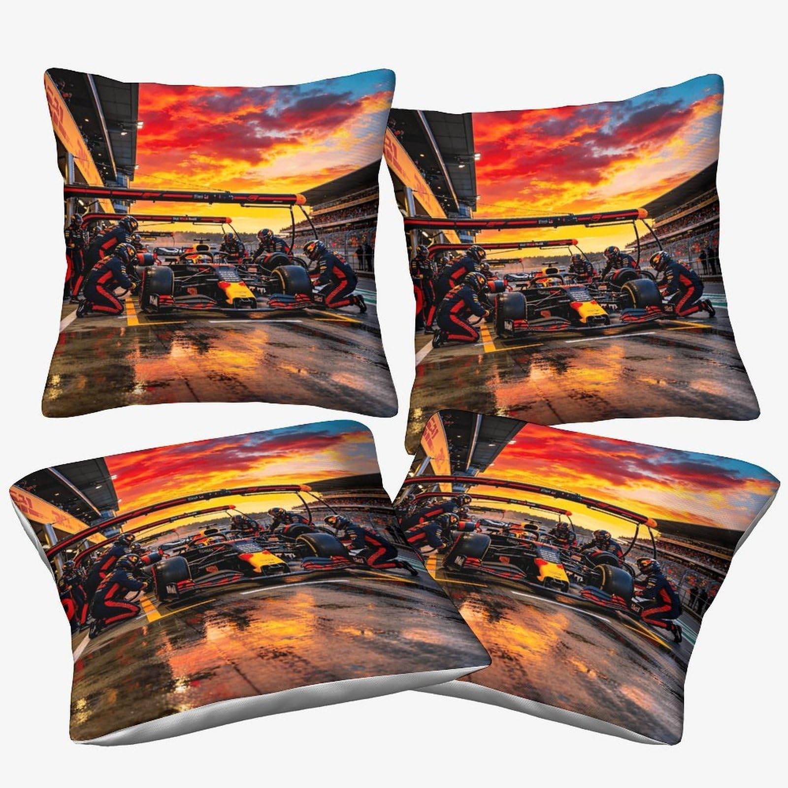 Xiaopangxy Formulaa Racing Microfiber Cushion Covers 45X45cm, 4 Pcs, Soft Decorative Dusky Pink Throw Pillow Cases, Pit Stop Pillowcases With Invisible Zipper For Home Couch Sofa Bed