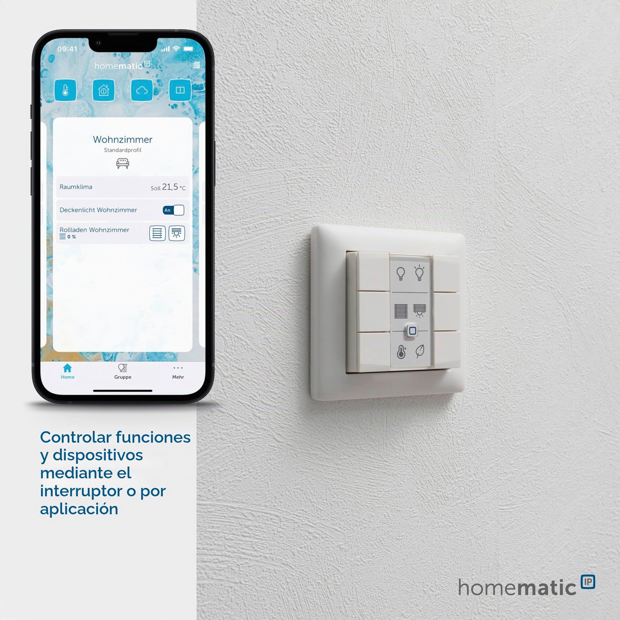 Homematic IP Smart Home 142308A0 - Pulsador de pared de 6 enchufes, interruptor de pared, 6 botones, accesorios para su Homematic IP Smart Home, uso universal, cambia actuadores y termostatos