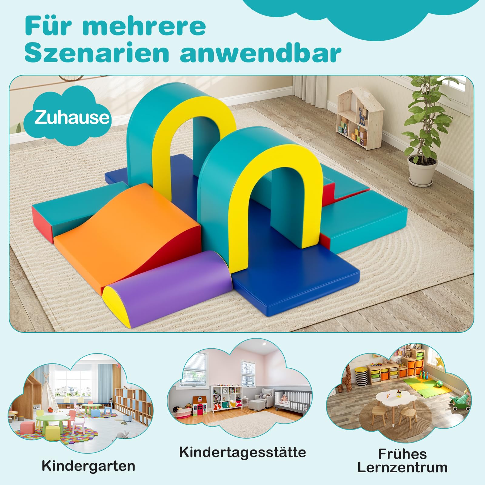 COSTWAY 10 teilige Schaumstoff Bausteine, Softbausteine für Baby zum Krabbeln, Klettern & Rutschen, Riesenbausteine aus PU & Schaumstoff, Großbausteine XXL Indoor für Kleinkinder ab 1 Jahr (Grün)