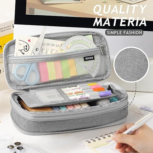 Miniatura 5 de KPX - Estuche para lápices de gran capacidad con cremallera, bolsa para oficina, universidad, escuela, almacenamiento de gran capacidad, cartuchera,