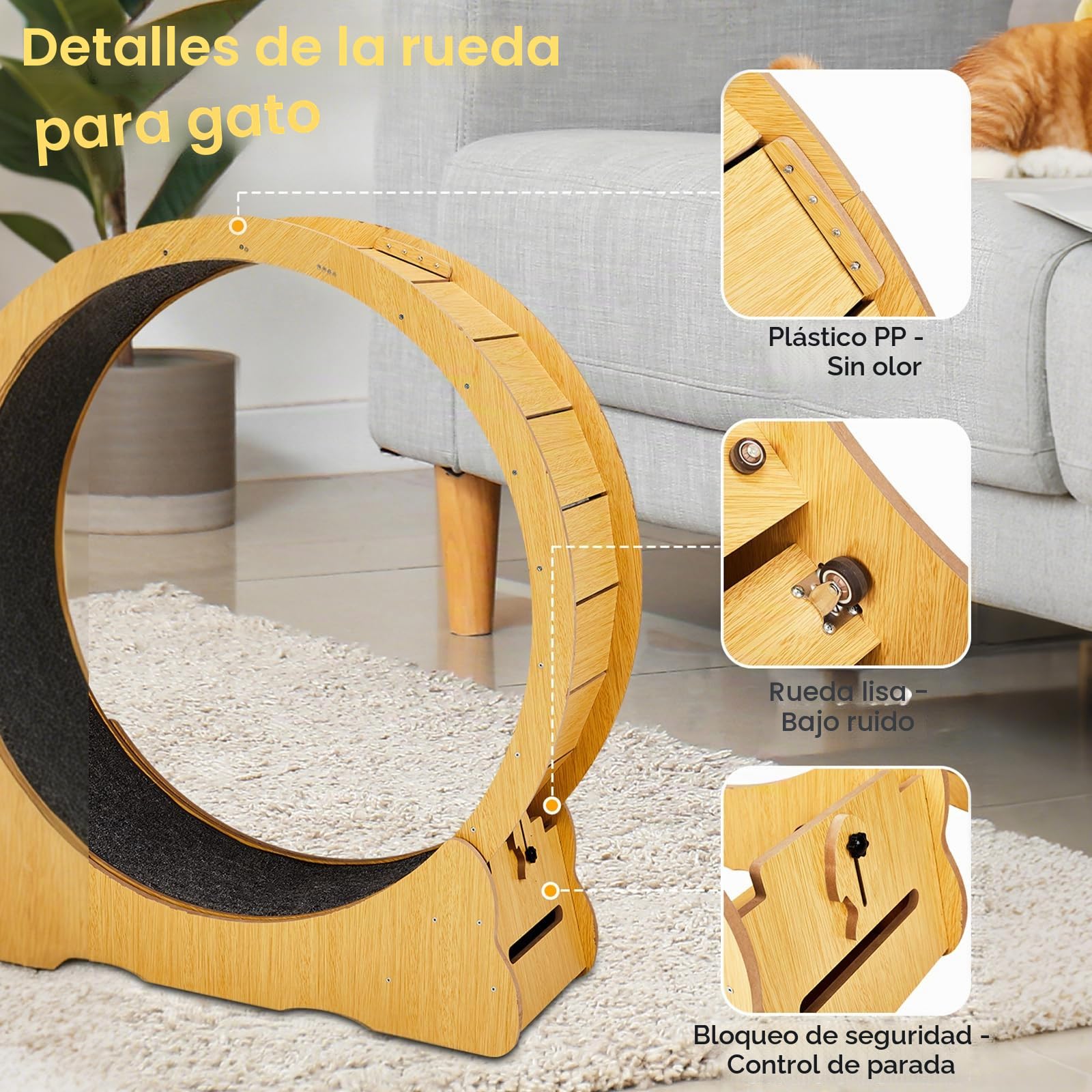 LEADZM - Rueda de ejercicio para gatos (100 cm, rueda para gatos grandes, tablero de fibras de alta densidad, resistente a los arañazos, estable y silencioso), peso máximo 11 kg, color madera