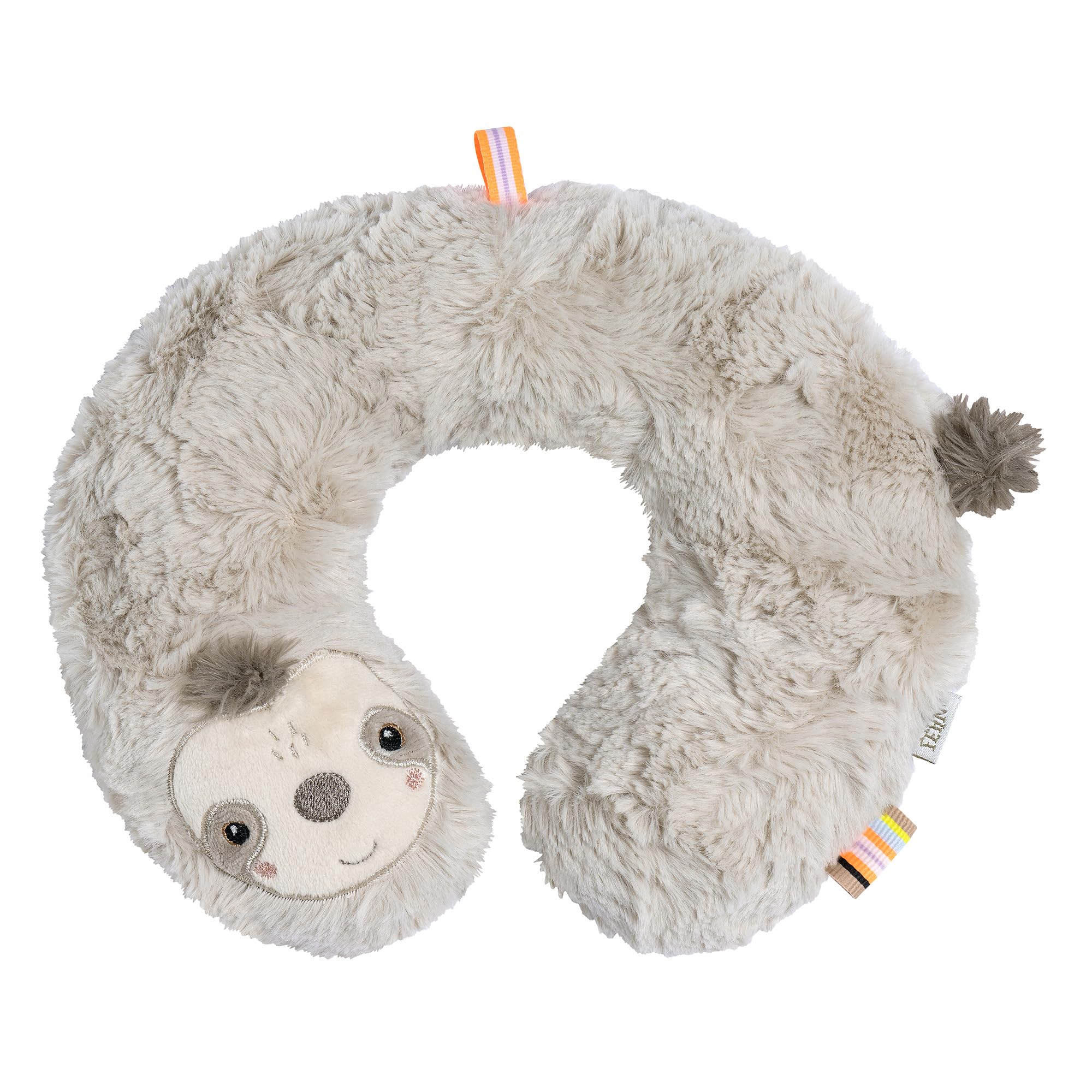 Fehn Nackenstütze Faultier – Nackenkissen mit Tierapplikation – Ergonomische Form des Nackenhörnchens stützt, entlastet und bietet sicheren Halt in Auto, Babyschale oder Kinderwagen