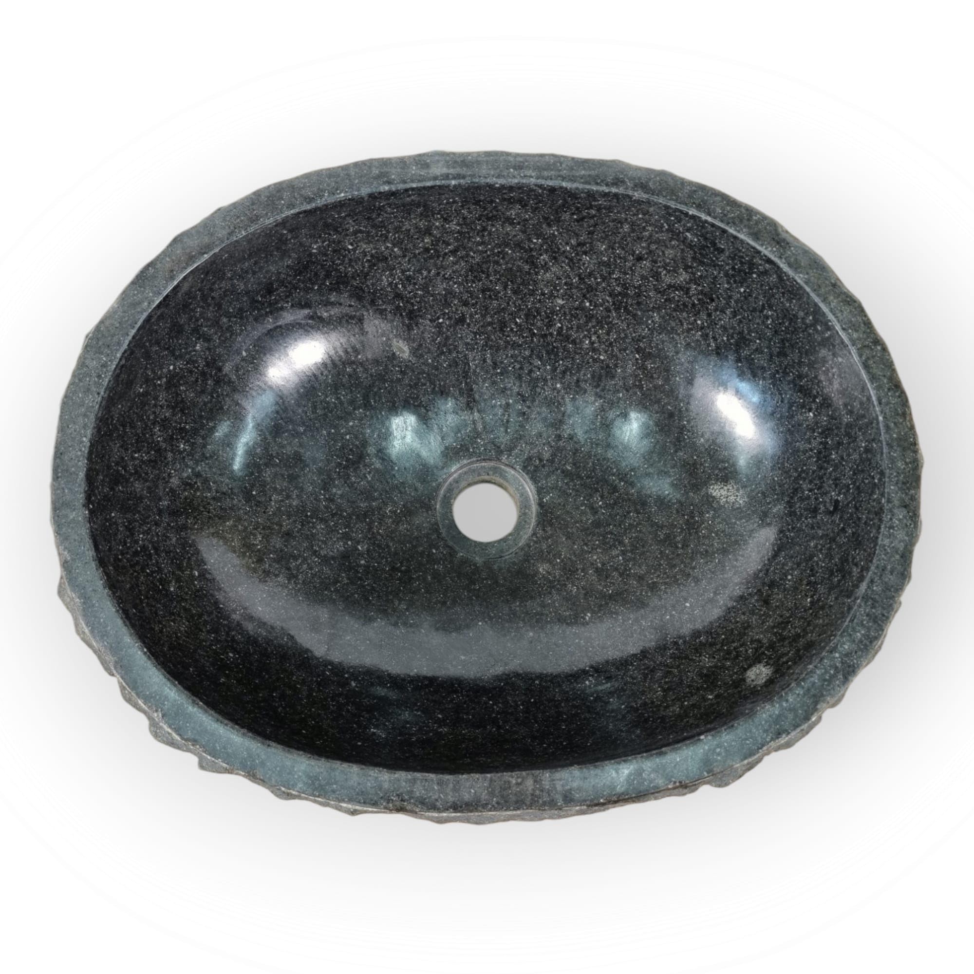 Andesit Marmor Waschbecken Naturstein – schwarzes Aufsatzbecken aus Vulkangestein, oval, handgefertigt, 45 cm, Indonesien