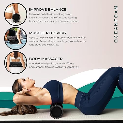 Miniatura 8 de Oceanfoam Soft Tidal Roller (negro y carbón jaspeado) - Rodillo de espuma de baja densidad para terapia física, dolor de espalda, ejercicio y