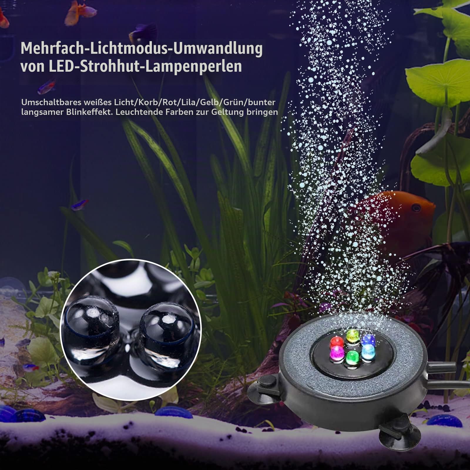 Aquarium Volcano Ornament Kit, Multi Colour LED Light Air Stone for Aquariums Air Pump Accessories, Aquarium Bubbler for Aquarium Fish Tank Decoration