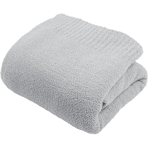 JOOJA Grey Blanket Warm Queen Size Fuzzy Knitted Blanket, Oversized Luxury Bed Blankets, Soft Queen Blanket for Bed, Lightweight Plush Blanket Queen Size for Cozy Nights (Grey, 90x90)
