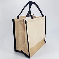 Vista 2 de Bolsas de lona de yute reutilizables con refuerzo completo laminado interior de arpillera para el trabajo, escuela, compras, uso diario, negro