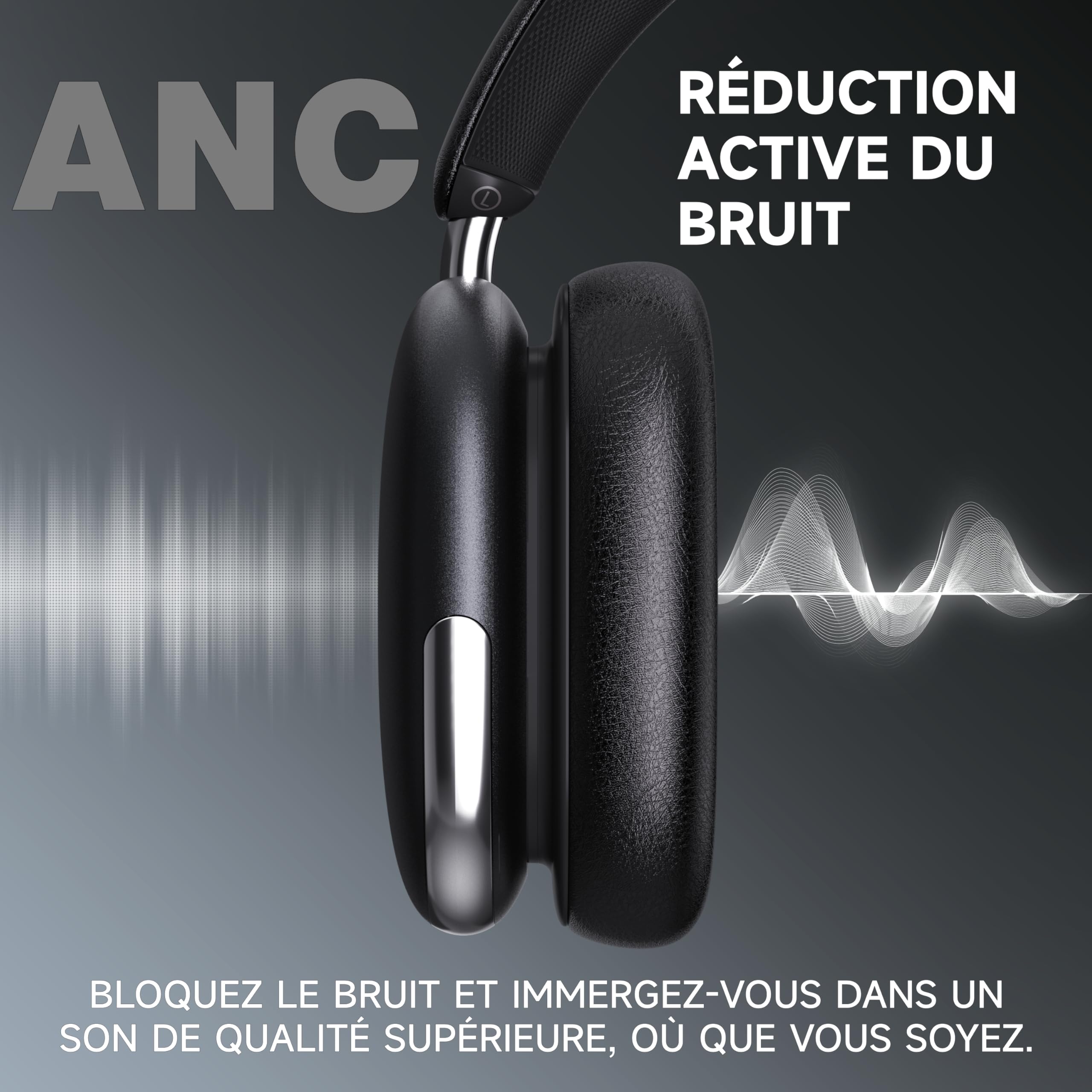 Freepods 120H Autonomie Casque Bluetooth ANC/ENC Réduction Active Bruit Pro, Casque sans Fil Over-Ear, Micro Intégré, USB-C, Appels/Voyage/Sport/Gym (Noir)