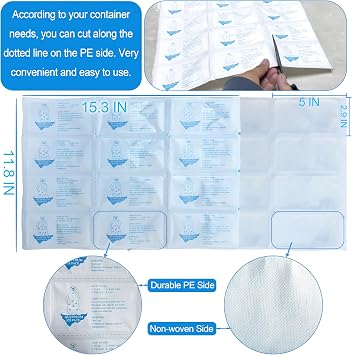 Dry Ice Packs for Shipping Frozen Food Long Lasting, Cold Packs for Cooler | Freezer Packs for Lunch Boxes Bags, Reusable Ice Pack Sheets for Coolers, 24+ Hours Long Lasting Cold, Soak-Dry-Frozen-Use