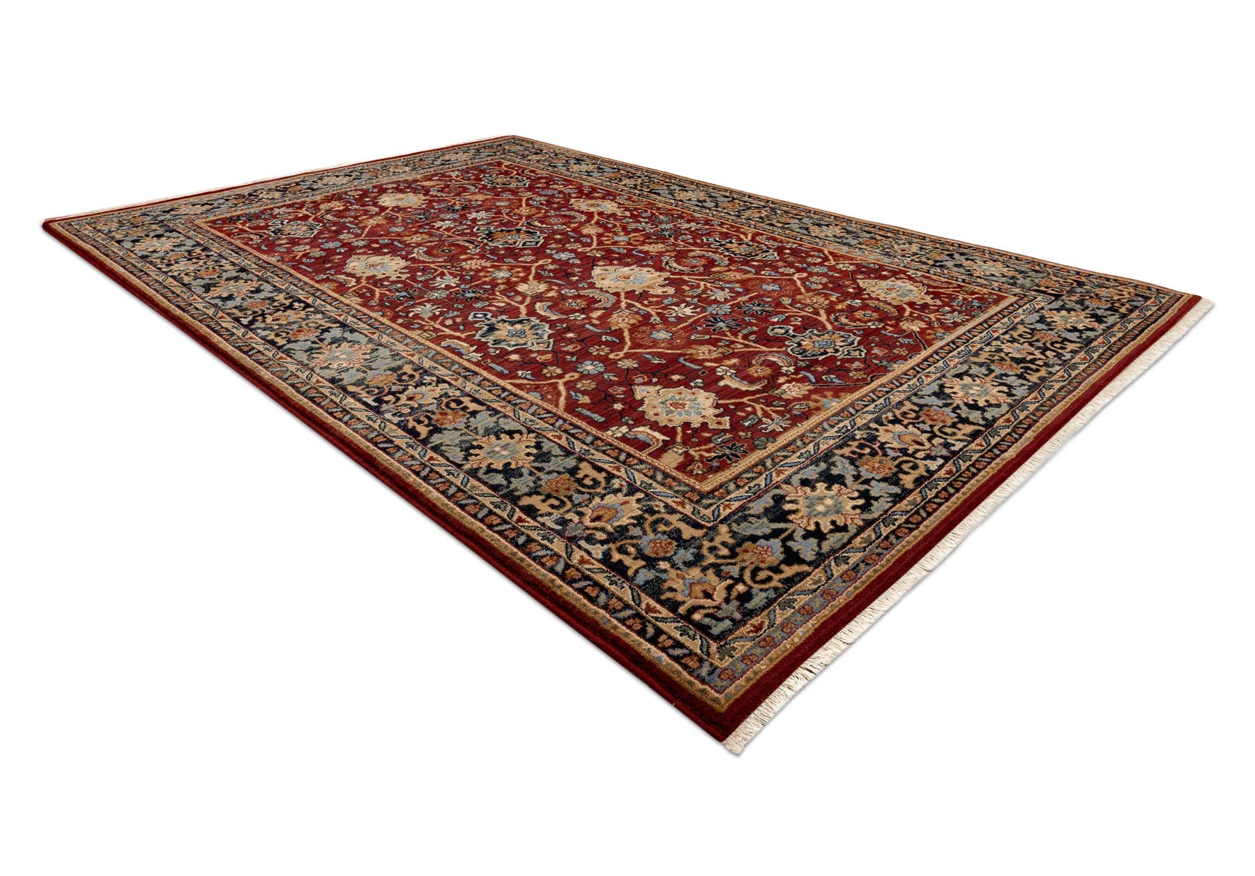 rugsx Tapis en Laine KESHAN Franges, Classique Oriental, Tapis Traditionnel, pour la Chambre, Le Salon, la Chambre à Coucher, de Haute qualité Beige/Bordeaux/Bleu foncé 120x145 cm