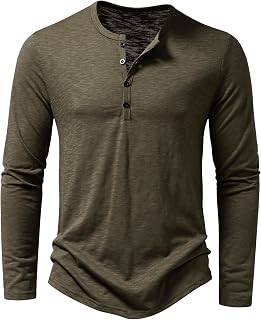 PARKLEES Men's Long Sleeve Henley Shirt - Casual Button Placket Workout Athletic Tee, Poly-Cotton Blend
