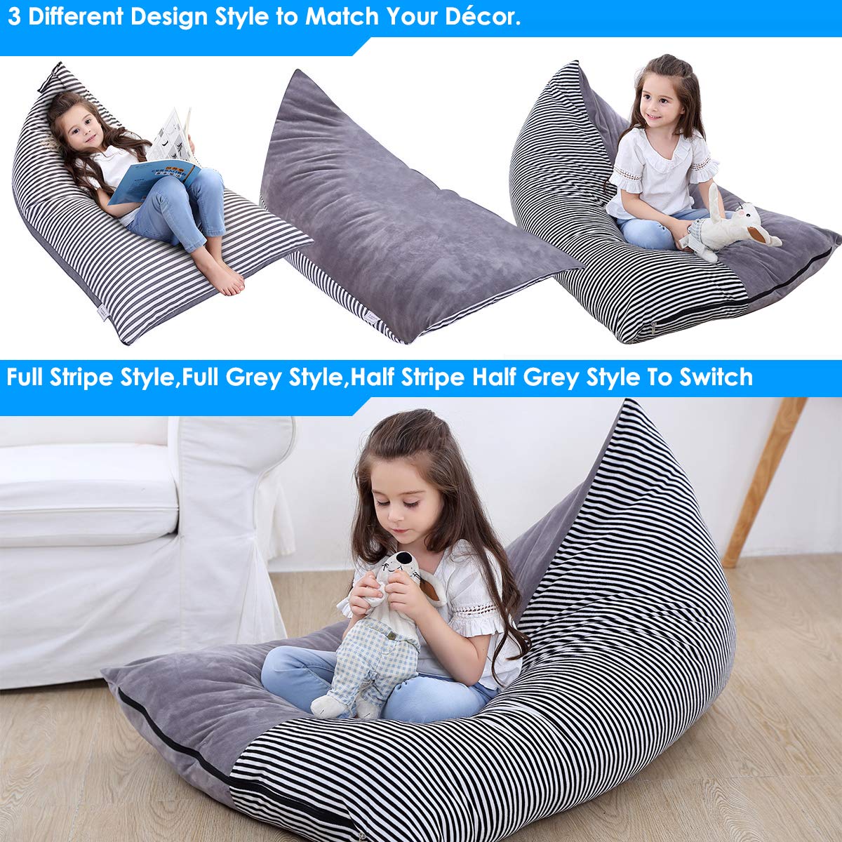 Sac De Rangement Jouets En Forme De Requin - Sac De Fèves Géant 80x80x50 Cm - Bleu, Pour Peluches Et Jouets - Chaise Poire Organisateur - 7
