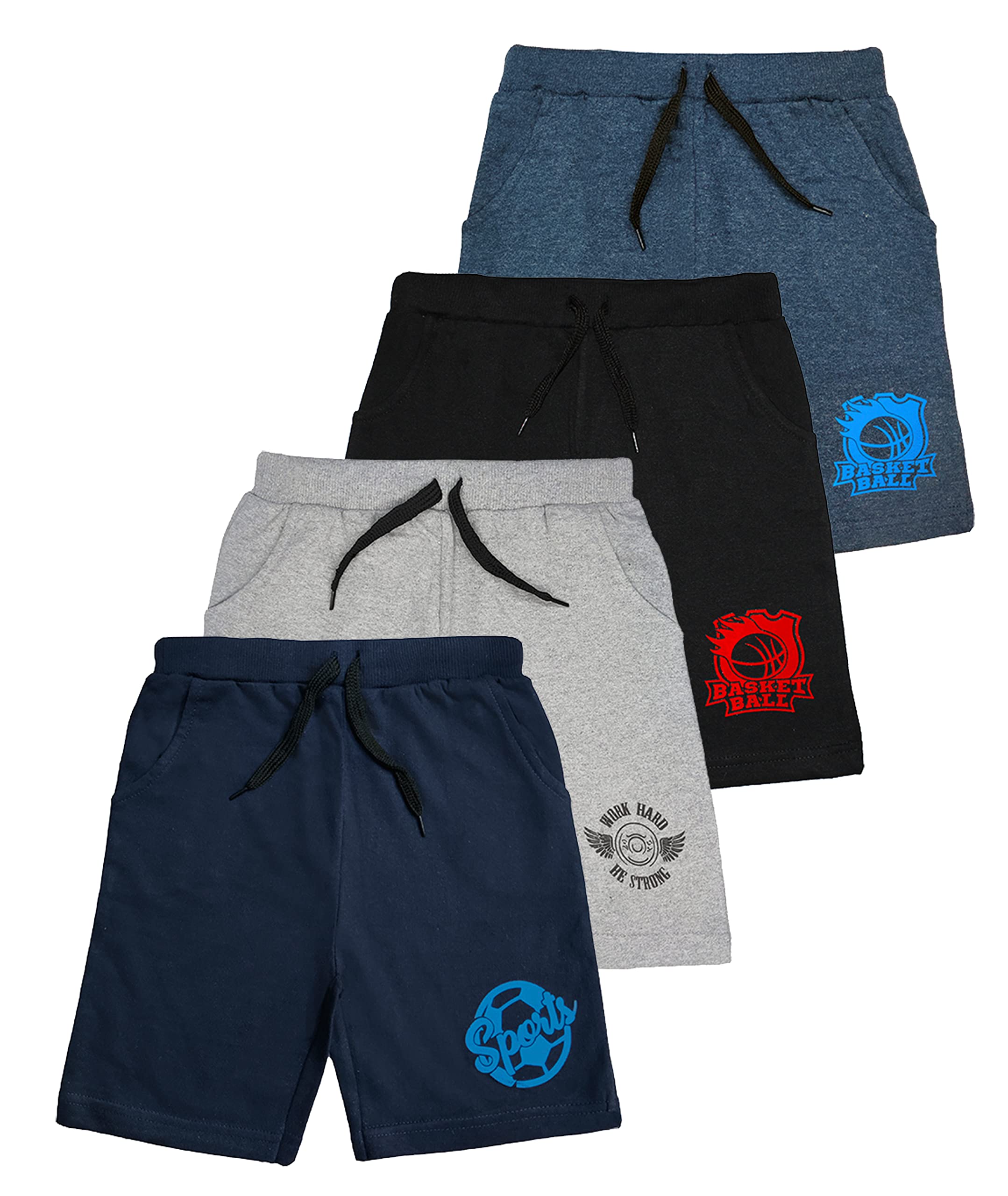 GWABoys Shorts(Pack of 4), Navy_GreyMelange_Black_BlueMelange, 6 Years-7 Years