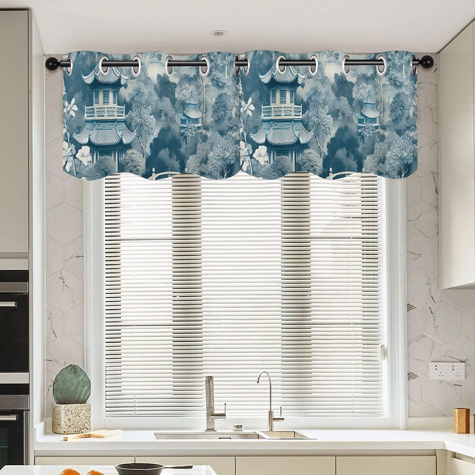 Cantonnière chinoise en tissu lot de 2 rideaux courts pour fenêtre de chambre et cuisine