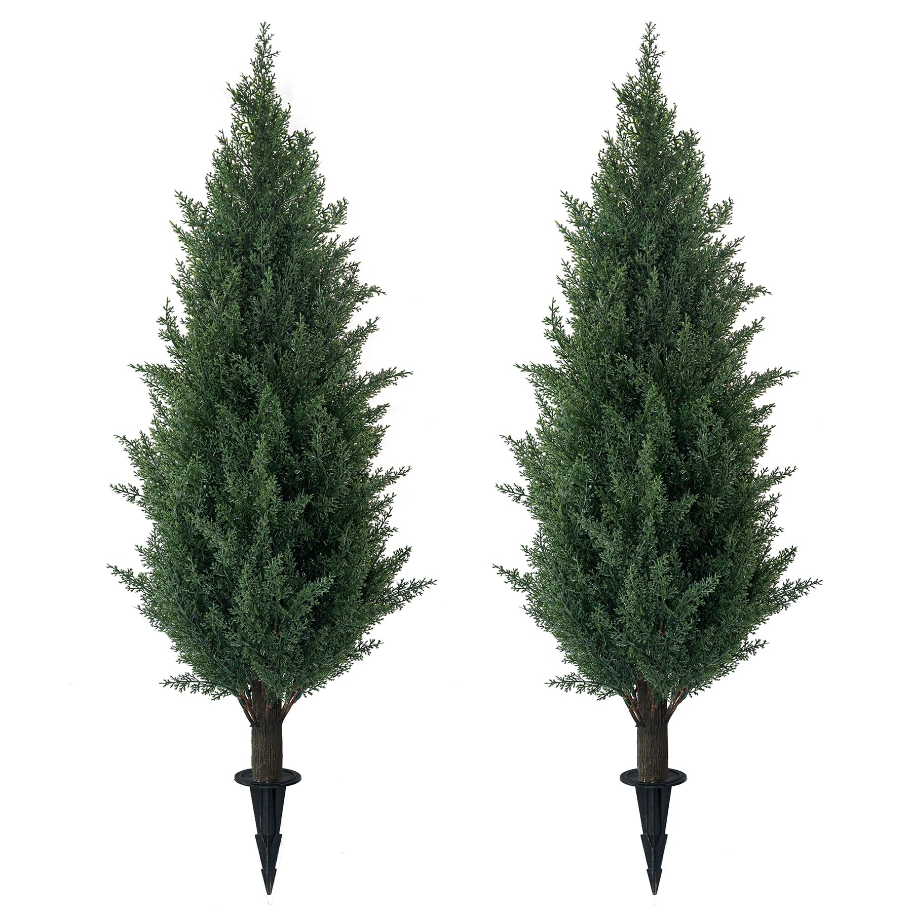3FT Artificial Cedar Topiary Trees with Ground Spike, UV Resistant Artificial Bushes, Set of 2 Faux Cypress Plants Faux Shrubs for Outdoor Indoor Front Porch Garden