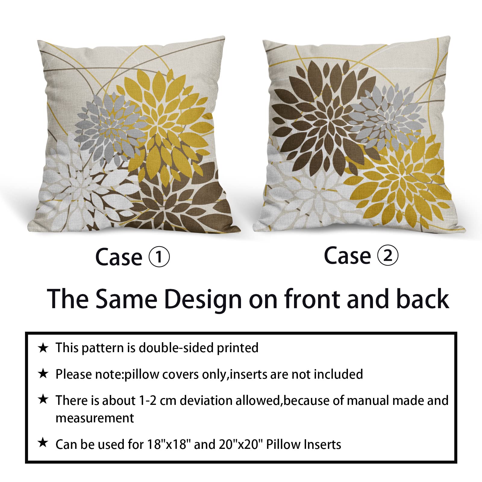 Yellow Floral Throw Pillow Cover 18x18 Inches - Peach Skin Velvet, Zipper Closure, Home Decor