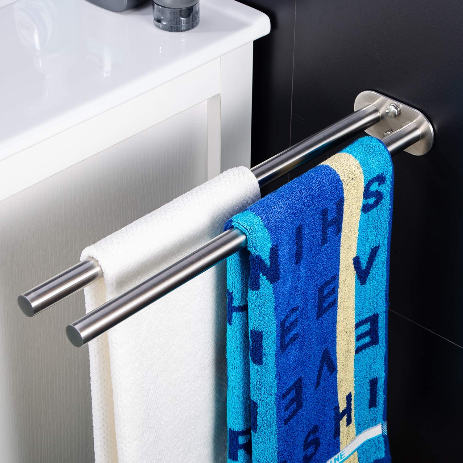 ZUNTO Double Arm Towel Rail Bathroom Wall Mounted Double Brushed Stainless Steel 40 cm-image-46