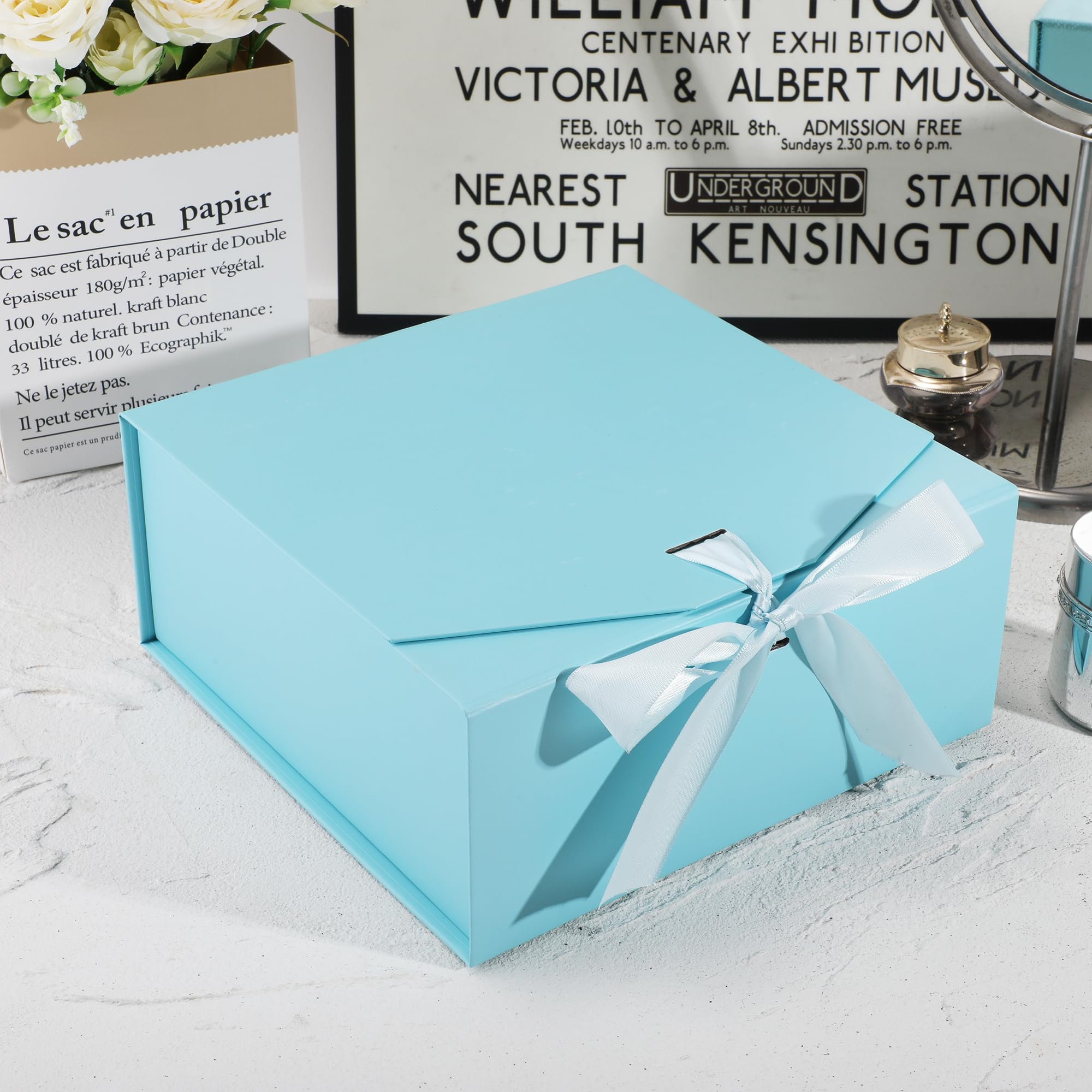 OEMVALATY Confezione da 6 scatole regalo, 30,5 x 20,3 x 11,4 cm, con coperchio magnetico e nastro, scatole per proposte di damigella d'onore per matrimoni, conservazioni, regali (blu)