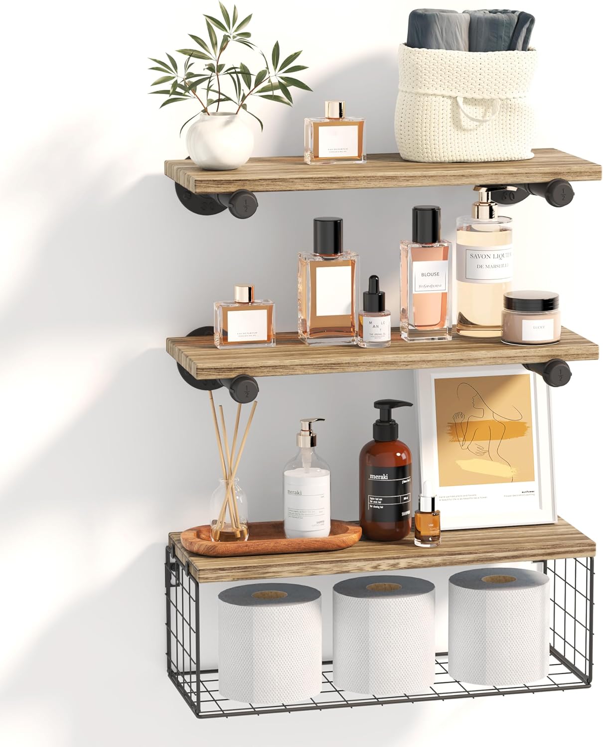 Amazon.com: Fixwal Floating Bathroom Shelves, 3+1 Tier Rustic Farmhouse ...