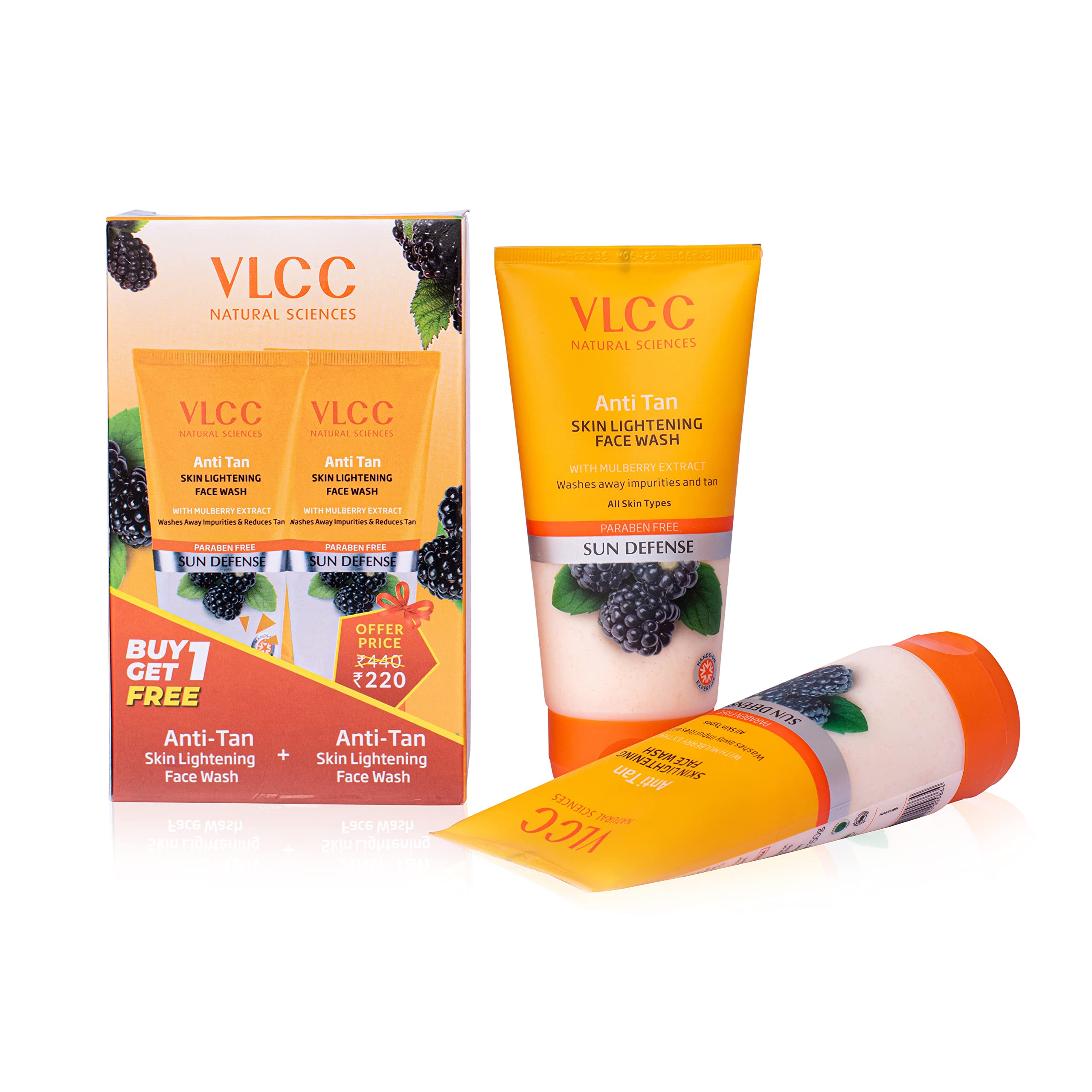 VLCC Anti Tan Skin Lightening Face Wash - 150ml X 2 Buy One Get One (300ml) | With Mulberry & Orange Peel Extract | Protect against Harsh Sun Damage, UAV And UVB Rays