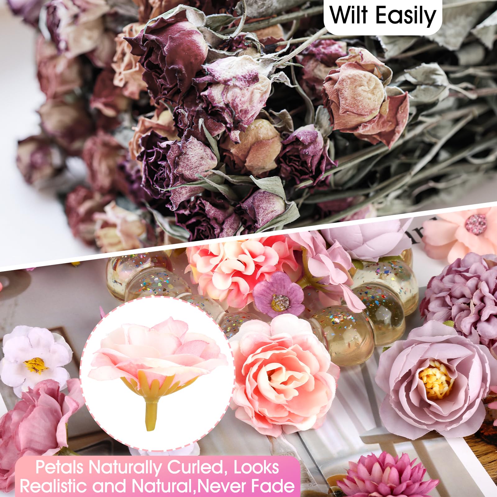 JTgugu 26 stuks kunstbloemkoppen van 2-10 cm, verschillende soorten, decoratieve bloemen voor doe-het-zelf, bruiloft, feest, taartdecoratie, knutselen