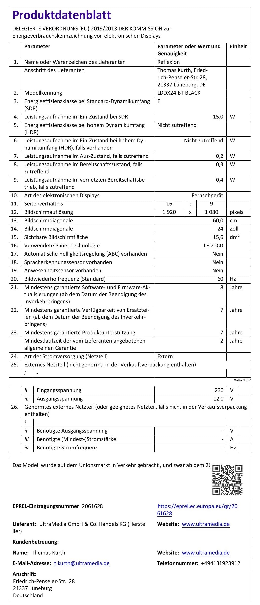 REFLEXION LDDX24IBT-Black Smart LED Fernseher 24 Zoll / 60cm, LG webOSHub, Wohnwagen/Wohnmobil/Camping/Caravan/Boot/LKW TV, Slimline, 12/24/230 Volt, Full HD, Triple Tuner, Bluetooth, WLAN, DVD-Player