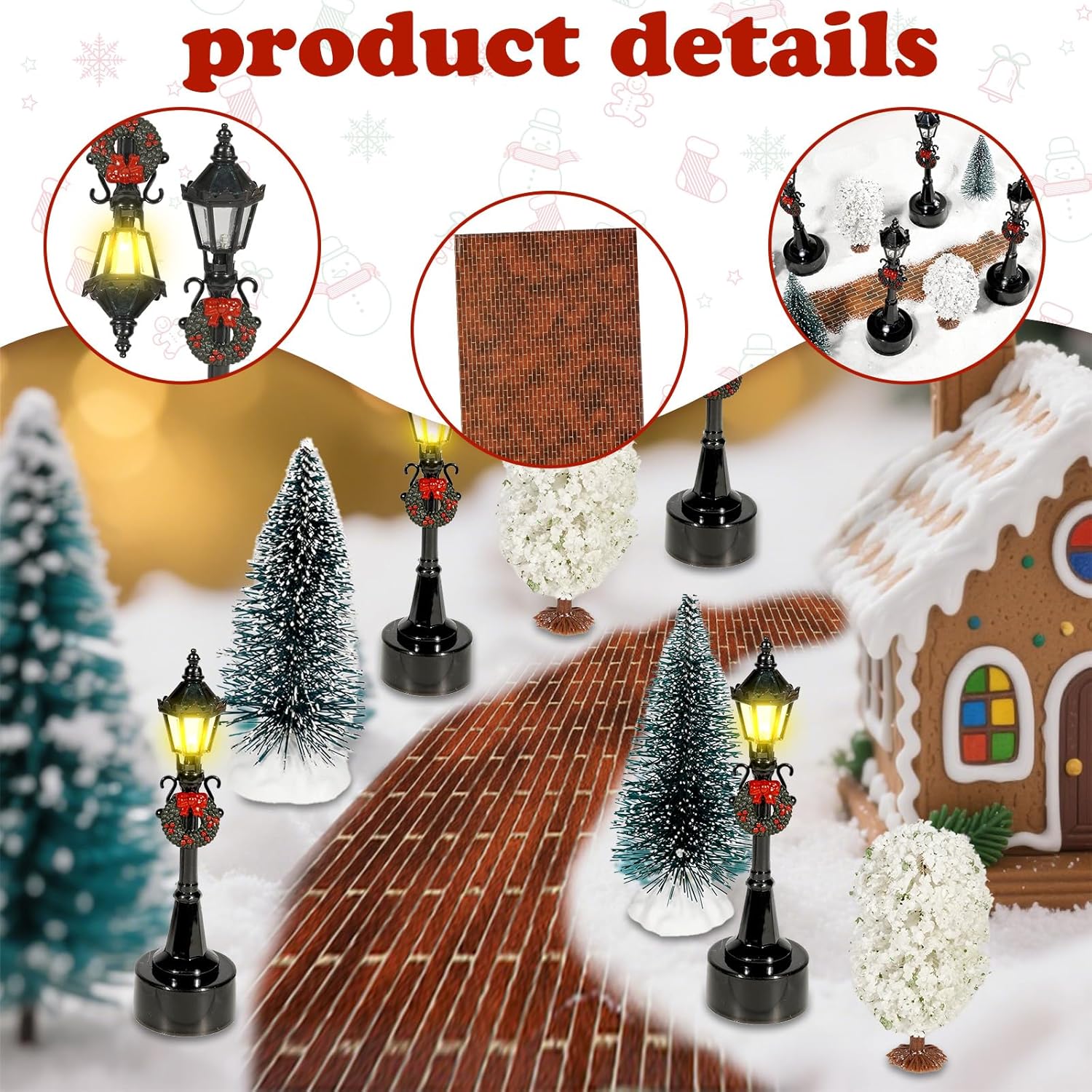 Warmtree 12 Pcs Christmas Village Set Mini Christmas Village Accessories Snowy Trees Street Covered Village for Display Winter Holiday Decor DIY Crafts - Image 3