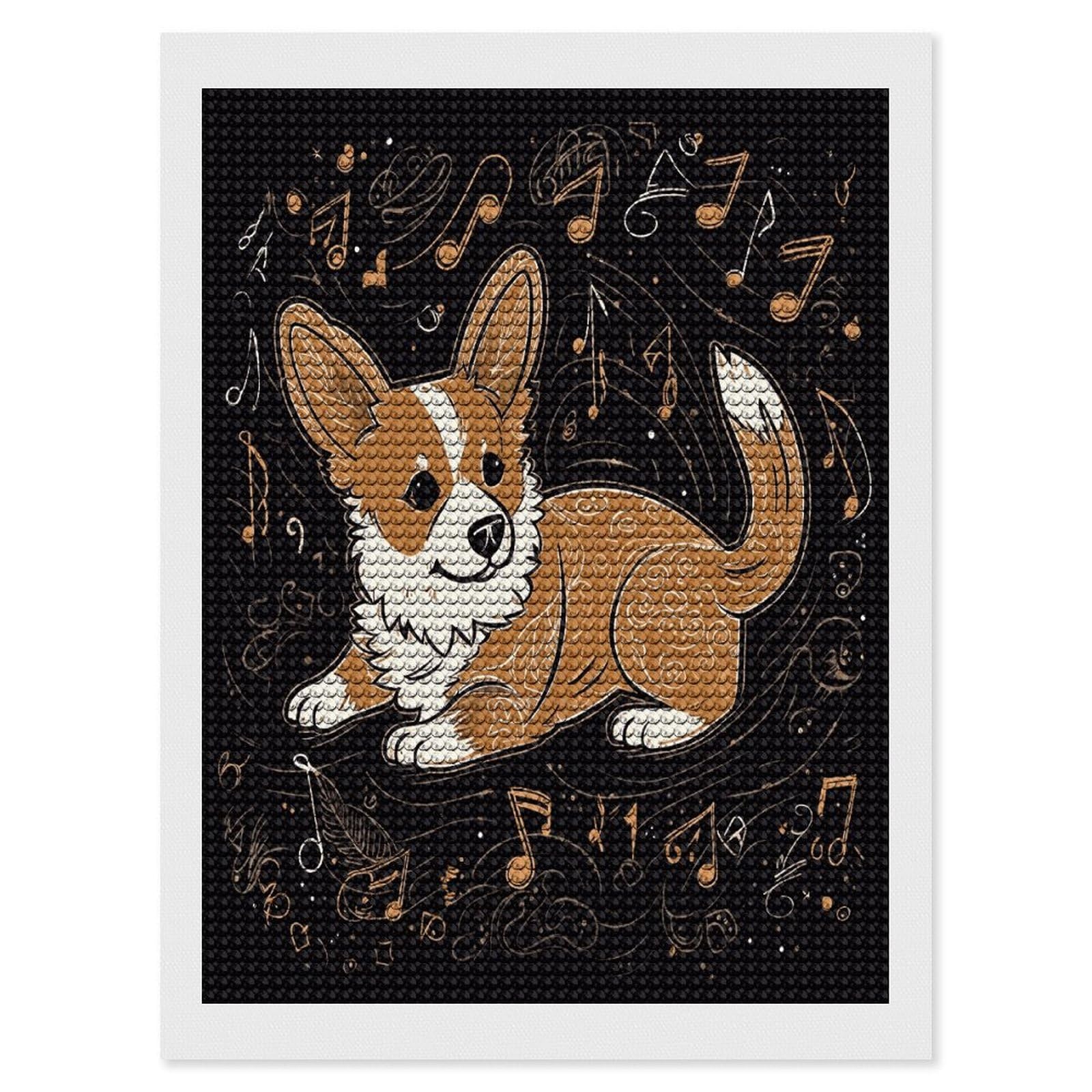 JTREHY Corgi Who Loves Music Diamond Art Kits Personalized DIY Round Diamond Painting Kits for Beginner Full Drill Diamonds Dots Paintings for Adults Gem Art Crafts Home Decor