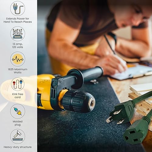 Miniatura 5 de Go Green Power Inc. (GG-13725GN-M) 163 SJTW cable de extensión para exteriores, extremo iluminado, verde, paquete de 12